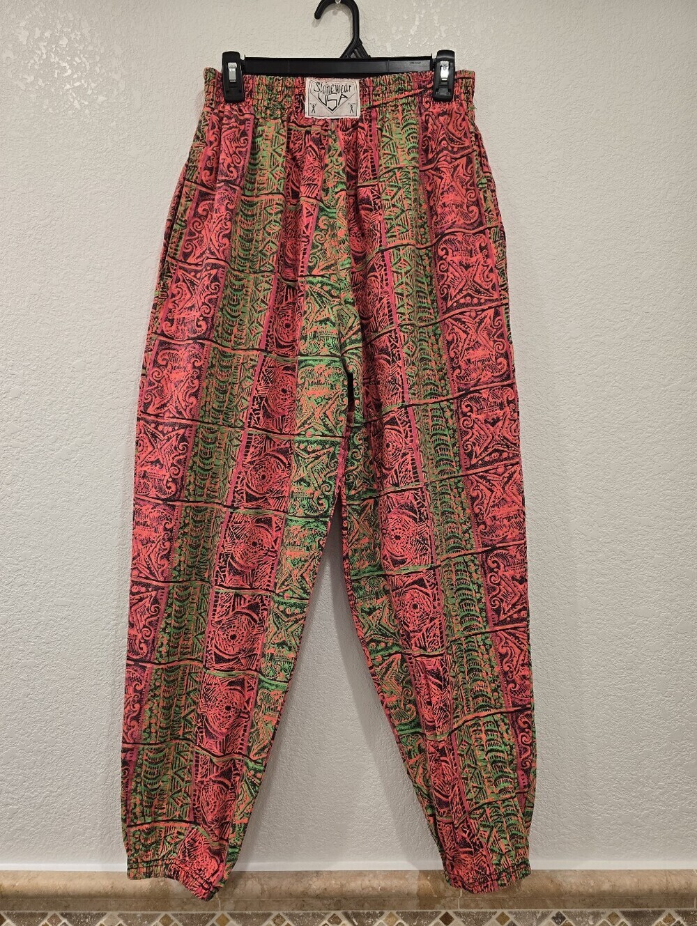 Vintage Super Rare Stonewear USA Muscle Pants Neon Gecko Print 100% Cotton S-M